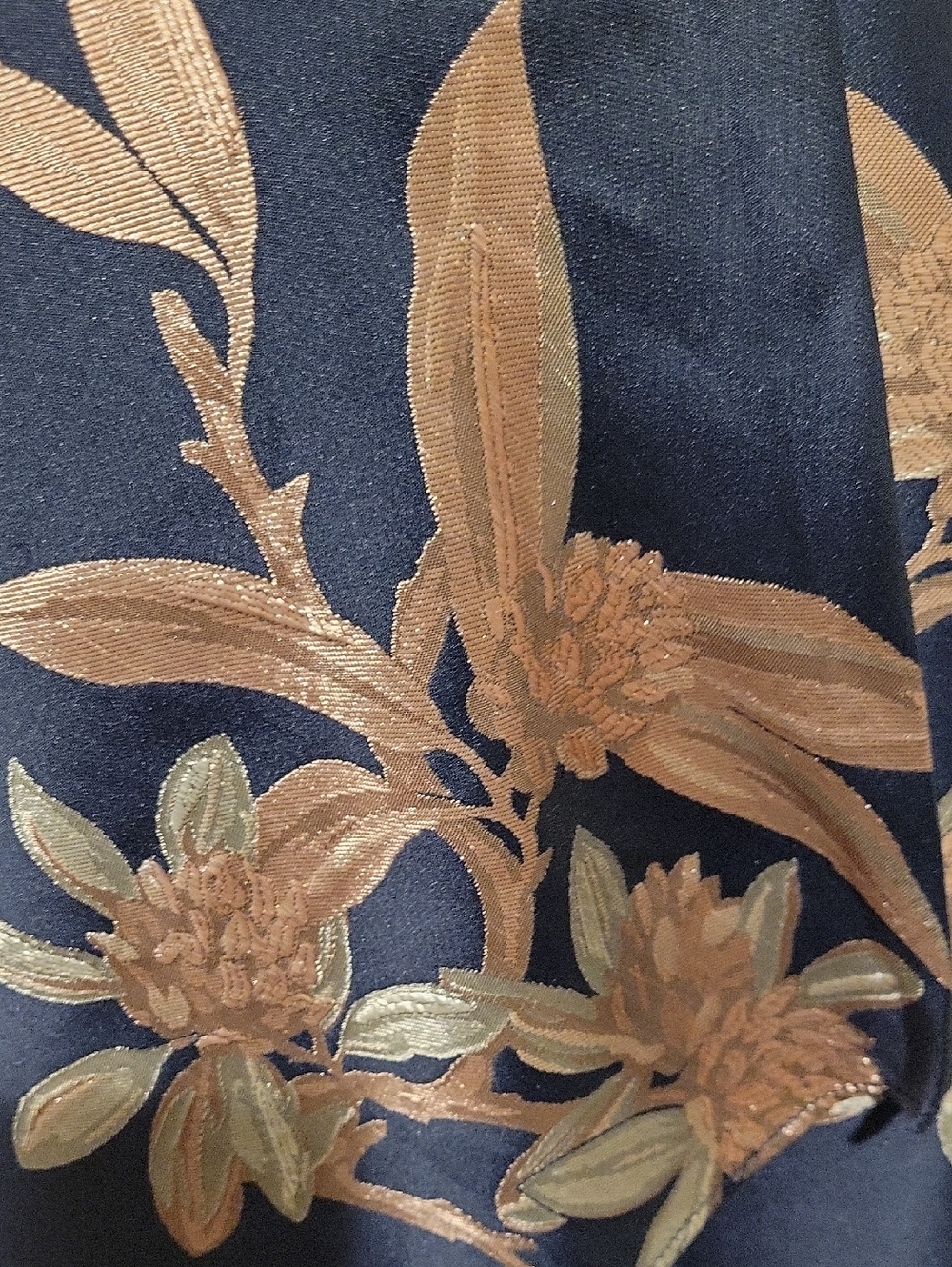 Adrianna Papell Sleeveless Navy Dress with Rose Gold Floral Jacquard - Picture 7 of 11